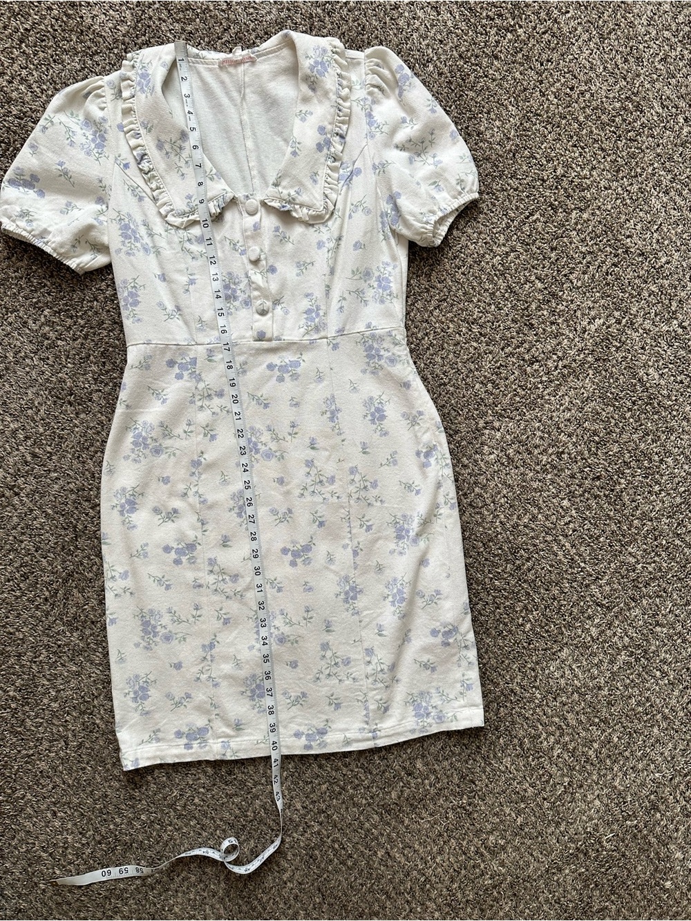 Cream Floral Mini Dress with Puff Sleeves